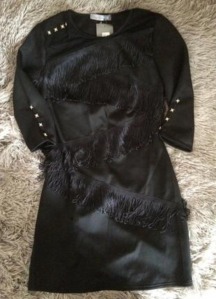 #розвантажуюсь чёрное женское платье бахрома рукав 3/4 отделка сетка