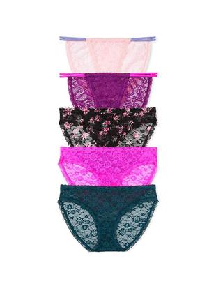 Набор трусиков victoria's secret 5-pack posey lace bikini panties кружевные m комбинированный