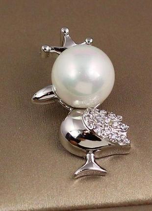 Кулон xuping jewelry жемчужная птичка 2,5 см серебристый