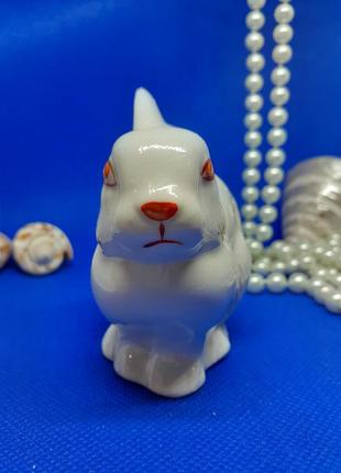 1960-е! винтаж 🐇 зайчик заяц зайчонок полонский зхк полонное статуетка срср фарфор клеймо кролик белый4 фото