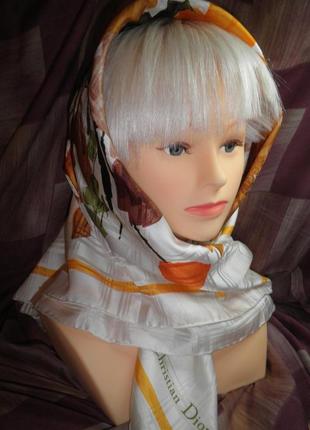 Хустка, шарф щільний саржевый шовк christian dior квітковий 78х78см шов роуль8 фото