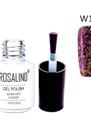 Гель-лак для ногтей маникюра 7мл rosalind, глиттер, w19 золотая фуксия