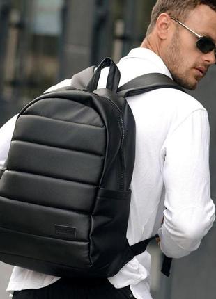 Рюкзак кожаный мужской с отделением для ноутбука liner черный городской s1 фото