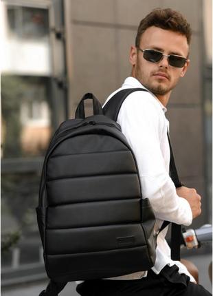 Рюкзак кожаный мужской с отделением для ноутбука liner черный городской s2 фото
