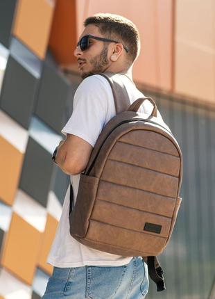 Рюкзак шкіряний чоловічий із відділенням для ноутбука liner коричневий нубук міський з екошкіри5 фото