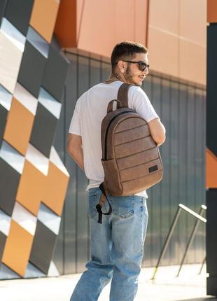 Рюкзак шкіряний чоловічий із відділенням для ноутбука liner коричневий нубук міський з екошкіри3 фото