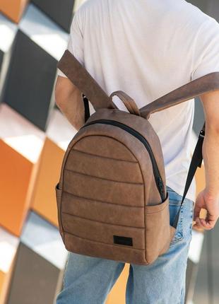 Рюкзак шкіряний чоловічий із відділенням для ноутбука liner коричневий нубук міський з екошкіри7 фото