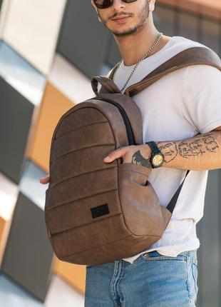 Рюкзак шкіряний чоловічий із відділенням для ноутбука liner коричневий нубук міський з екошкіри4 фото