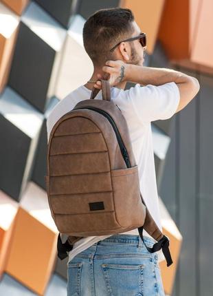 Рюкзак шкіряний чоловічий із відділенням для ноутбука liner коричневий нубук міський з екошкіри2 фото