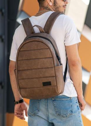 Рюкзак шкіряний чоловічий із відділенням для ноутбука liner коричневий нубук міський з екошкіри6 фото