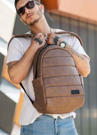 Рюкзак шкіряний чоловічий із відділенням для ноутбука liner коричневий нубук міський з екошкіри8 фото