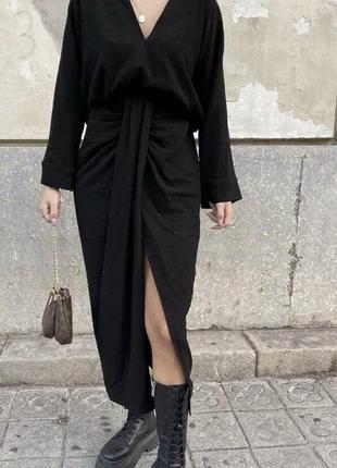 Zara платье женское миди черное