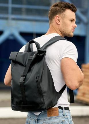 Шкіряний рюкзак роллтоп чорний чоловічий міський milton з відділенням для ноутбука