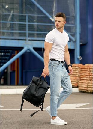 Кожаный рюкзак роллтоп черный мужской городской milton с отделением для ноутбука s4 фото