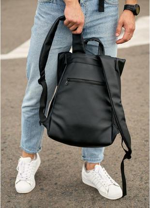 Кожаный рюкзак роллтоп черный мужской городской milton с отделением для ноутбука s5 фото