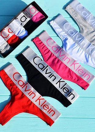 Набір жіночої білизни стрінги calvin klein з 5 шт сер бел чер кра сін