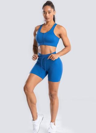 Жіночий спортивний костюм для фітнесу 2 в 1 (шорти та топ), синього кольору, розмір l