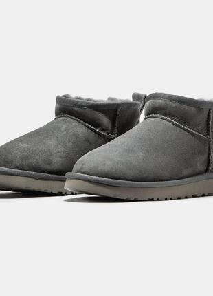 Ugg classic ultra mini зимние серые угги унисекс женские и мужские теплые, стильные сапоги