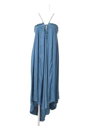 Сукня асиметрична на бретелях кольору аквамарин сарафан , плаття6 фото