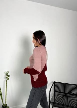 Женский теплый свитер, прилегающего силуэта, красн+роз+молоко2 фото