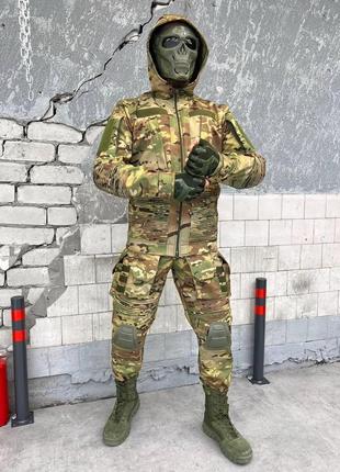 Тактический костюм осень мультикам софтшел военная форма водоотталкивающая multicam тактическая softshel