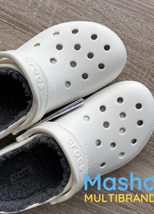 Теплые кроксы белые женские и мужские на меху, crocs classic lined clog white2 фото