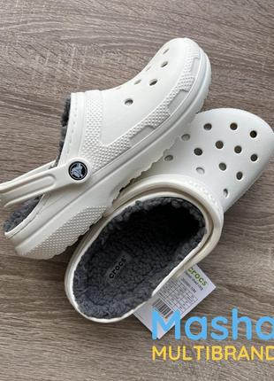 Теплі крокси білі жіночі і чоловічі на хутрі, crocs classic lined clog white6 фото