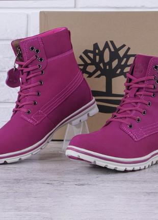 Черевики зимові шкіряні на цигейці timberland pink winter fur високі