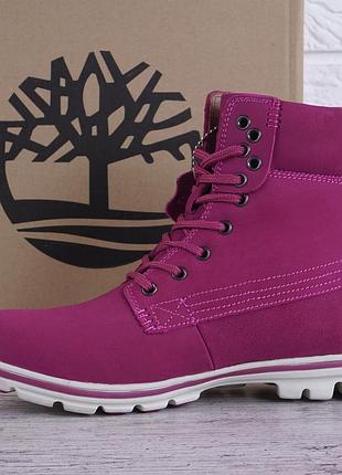 Черевики зимові шкіряні на цигейці timberland pink winter fur високі3 фото