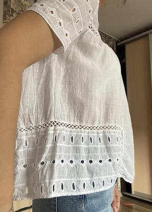 Белая выбитая блуза натуральная ткань zara5 фото