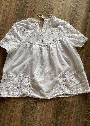 Белая выбитая блуза натуральная ткань zara3 фото