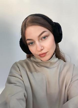 Стильные пушистые черные меховые наушники, меховые наушники