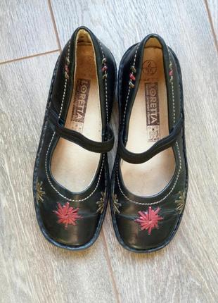 Черные кожаные туфли балетки мокасины тапочки 22.5-23см2 фото