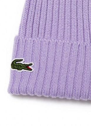 Lacoste unisex knit wool beanie rb0001 00 gfu шапка оригинал унисекс шерстяная фиолетовая