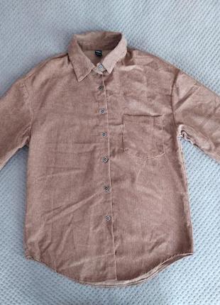 Вилветовая женская рубашка коричневого цвета4 фото