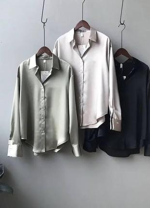 Шелковая рубашка цвет - молоко, черный, оливка, серый.3 фото