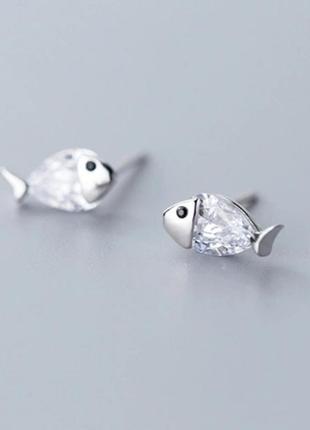 Серебряные серьги гвоздики в виде рыбок4 фото