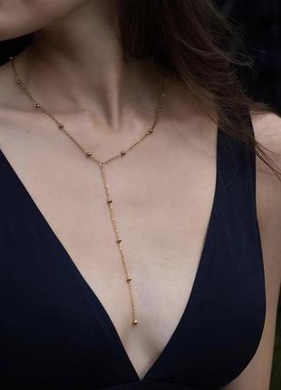 Ланцюжок краватка, ланцюжок з підвіскою, ланцюжок в стилі гузема, намисто на шию, ланцюжок на шию, ланцюжок трендовий з кульками