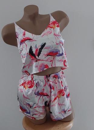 2-161 жіноча піжама фламінго комплект маєчка шорти женская пижама фламинго2 фото