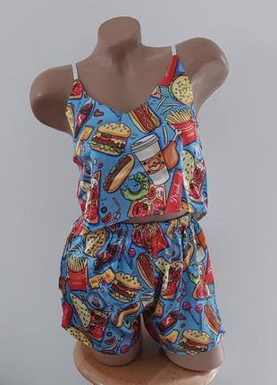 2-162 жіноча піжама фаст фуд комплект маєчка шорти женская пижама fast food2 фото