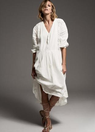 Сукня сарафан плаття біле котон прошва з перфорацією вишивкою oversize xs s m zara 5598/0432 фото