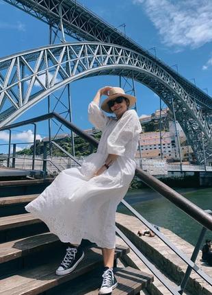 Платье сарафан белый хлопковый прошва с перфорированной вышивкой oversize xs s m zara 5598/0433 фото