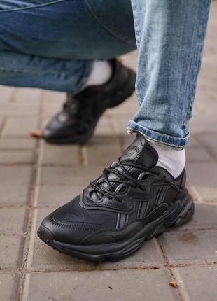 Мужские кожаные кроссовки adidas ozweego adiprene. цвет черный