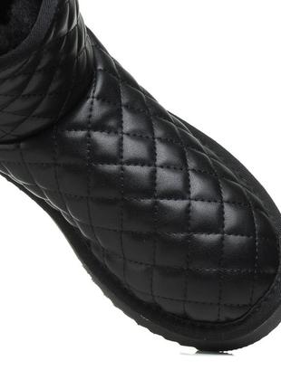 Угги черные кожаные стеганые теплые 1555ц7 фото