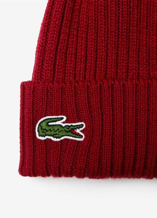 Lacoste unisex knit wool beanie rb0001 00 476 шапка оригинал унисекс шерстяная бордовая