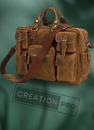 Вінтажна шкіряна чоловіча сумка-портфель в коричневому кольорі