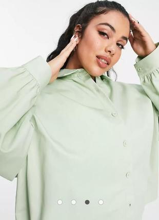 Стильная, оверсайз рубашка мятного цвета, плотный хлопок, большого размера asos1 фото