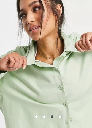 Модная, оверсайз рубашка мятного цвета, плотный хлопок, большого размера asos3 фото