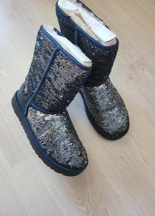 Угги синие в пайетках овчина оригинальная ugg classic short sparkles 71 фото