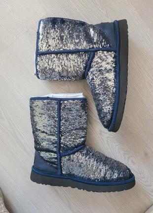 Угги синие в пайетках овчина оригинальная ugg classic short sparkles 73 фото